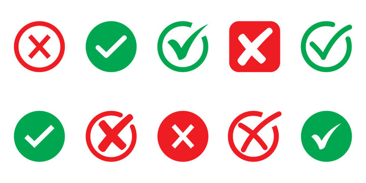Checkmark and X mark icon. check and uncheck icon vector. yes or no checkmark icons in tick box & cross. Checkmark symbol, right and wrong sign concept. validation icon vector. for apps and websites. 