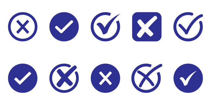Checkmark and X mark icon. check and uncheck icon vector. yes or no checkmark icons in tick box & cross. Checkmark symbol, right and wrong sign concept. validation icon vector. for apps and websites. 