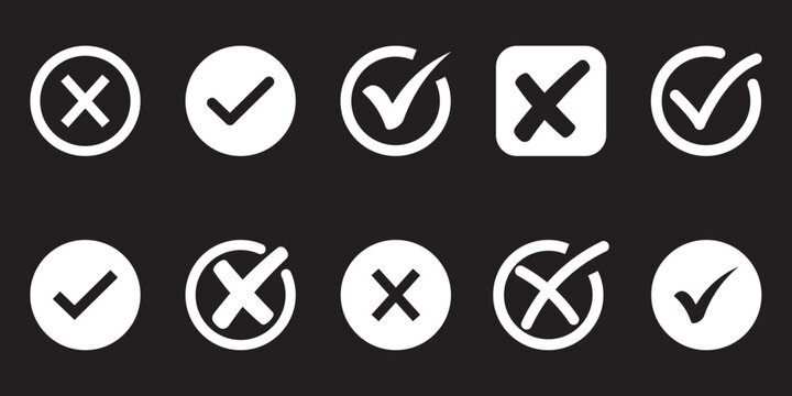 Checkmark and X mark icon. check and uncheck icon vector. yes or no checkmark icons in tick box & cross. Checkmark symbol, right and wrong sign concept. validation icon vector. for apps and websites. 