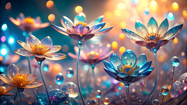 Clear Glass Flowers with Translucent Petals