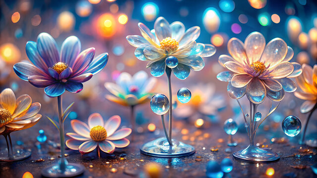 Clear Glass Flowers with Translucent Petals