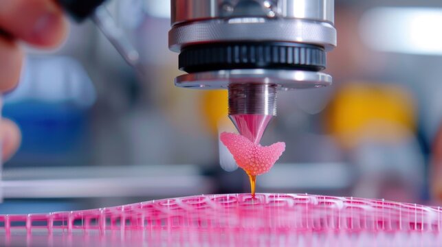Close-Up of Filament Extrusion in 3D Printing Process Creating Heart Shape on Build Plate