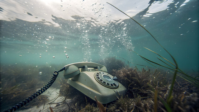 Telephone Under Water with Bubbles