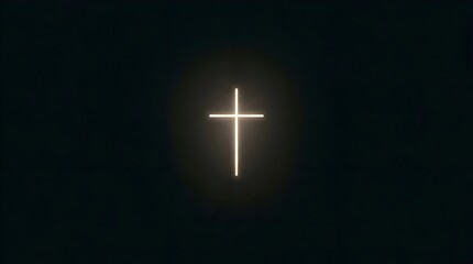 Fototapeta premium Glowing Christian Cross Symbol on Dark Background.