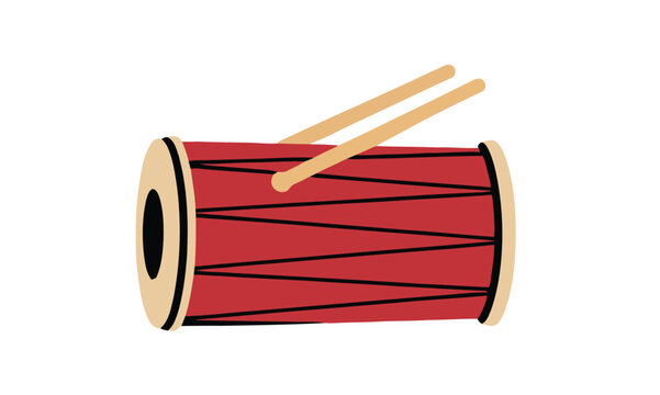 Vibrant red drum and drumsticks illustration, a symbol of rhythm, music, and celebratory sounds, perfect for adding a festive touch to any design project