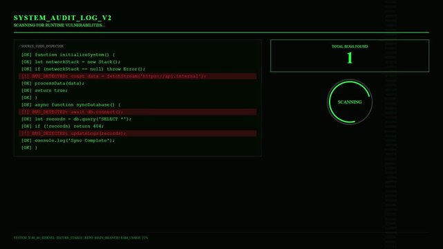Software Code Bug Detection Audit Log Interface.