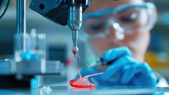 Lab Technician Using Advanced Equipment for Precision Engineering with Biocompatible Material in Research Environment