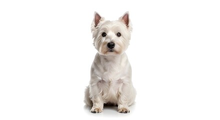 Obraz premium Close up portrait of West Highland White Terrier face isolated on white background realistic studio style pet image showing cute expression and clean minimal composition for animal concept use