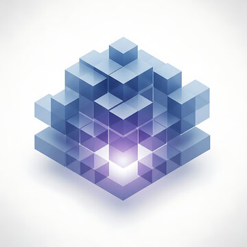 Blue and purple translucent cubes abstract structure