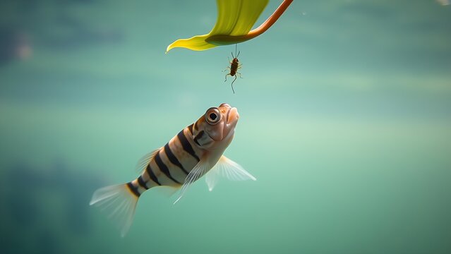 cyclotis. Archerfish aiming at an insect above the water surface. wildlife magazines, conservation campaigns, designed for nature documentaries and education, supports conservation.