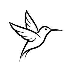 Simple black and white line drawing of a hummingbird in flight © Mdbayjid