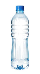 Naklejka premium A clear plastic water bottle with a blue cap isolated on transparent background