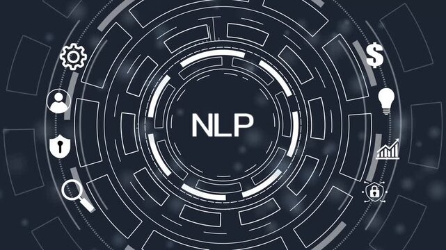 NLP Natural language processing AI Artificial intelligence.Circular hud interface,abstract blue technology.4k Animation.
