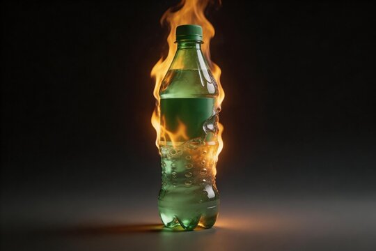 Burning plastic bottle with liquid