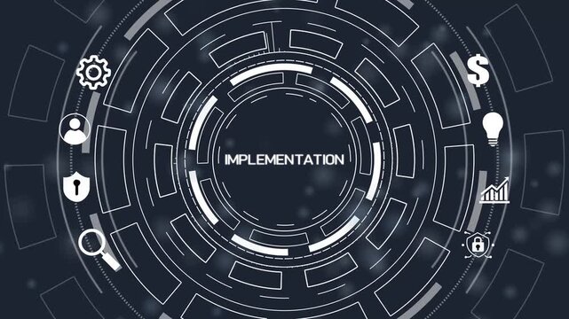 IMPLEMENTATION, web technology concept. Business, Technology, Internet and network concept.4k Animation.