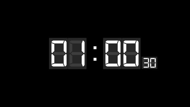 Digital clock display showing the timer in a glossy 3D seven-segment style on a black background. Perfect for themes like time management, alarm, productivity, digital interface, and UI/UX design.