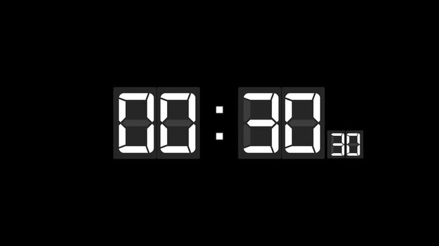 Digital clock display showing the timer in a glossy 3D seven-segment style on a black background. Perfect for themes like time management, alarm, productivity, digital interface, and UI/UX design.