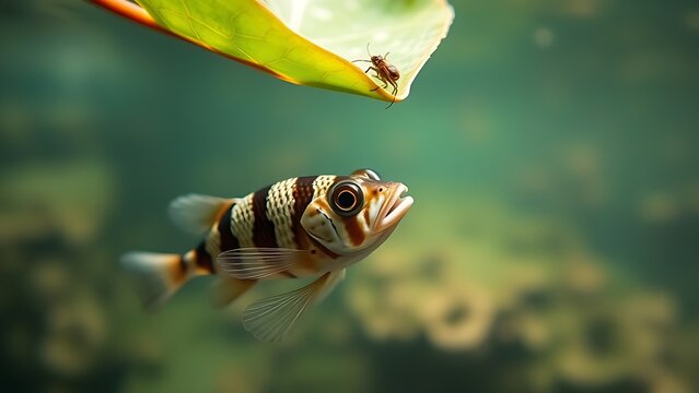 cyclotis. Archerfish aiming at an insect above the water surface. wildlife magazines, conservation campaigns, designed for nature documentaries and education, supports conservation.
