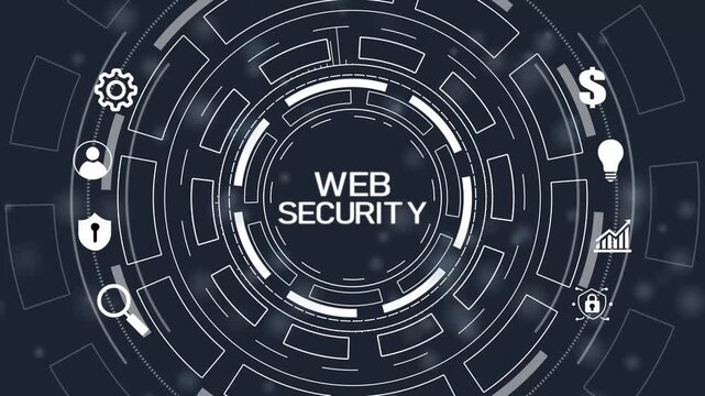 Web security. Cyber security, computer data encryption and internet protection.Circular hud interface,abstract blue technology.4k Animation.