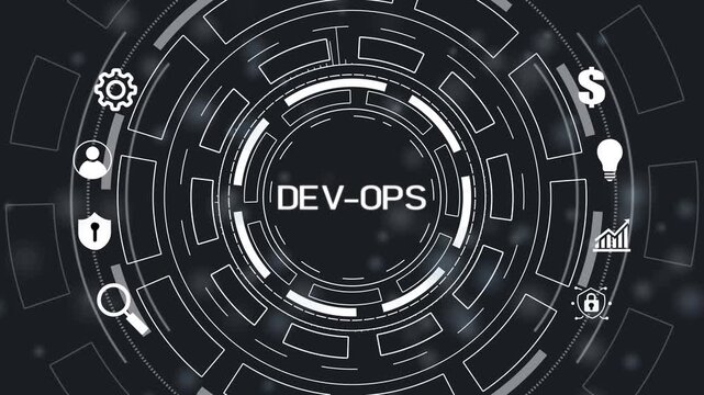 DevOps Methodology Development Operations agil programming technology concept.Futuristic circular hud technology.4k Animation.