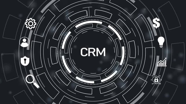 Business, Technology, Internet and network concept. CRM Customer Relationship Management.Futuristic circular hud technology.4k Animation.