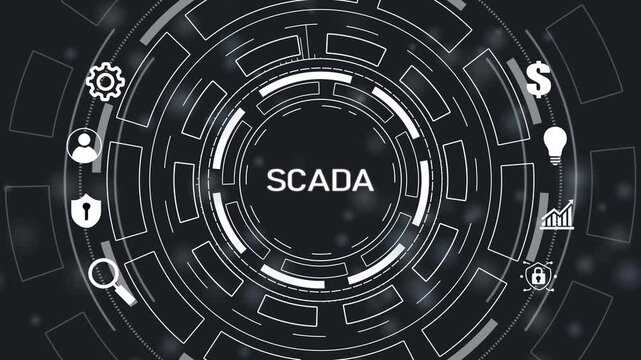 System Supervisory Control And Data Acquisition technology concept. SCADA.4k Animation.