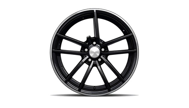 A black car wheel with a sleek, modern design