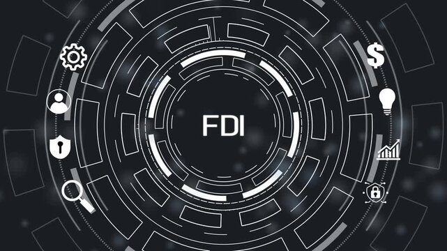 FDI concept ,merchant, website, sales, seo, link, tracking Global Blue dot Map Loop ,Business, Technology, Internet and network concept.4k Animation.