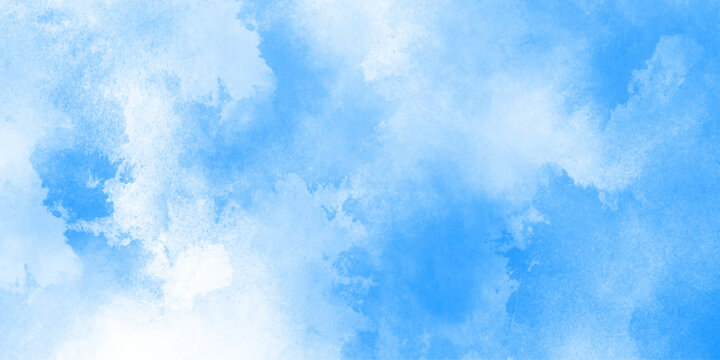 Abstract white and blue isolated cloud cumulus clouds. blue aquarelle painted realistic fog or mist smoky textured canvas design. White and ash messy wall stucco texture background.	