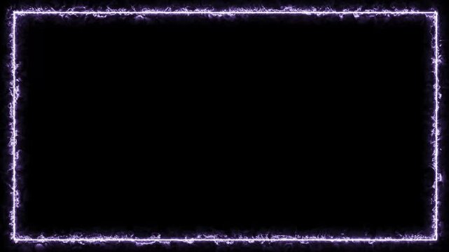 Abstract Purple Neon Glowing Frame Border, Electric Energy Plasma Rectangle for Video Overlay and Gaming Background, 4K High Quality Resolution