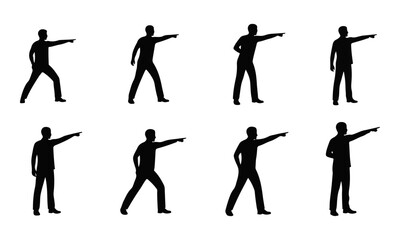 Fototapeta premium Collection of Black Vector Silhouettes of People Pointing with Index Finger Isolated