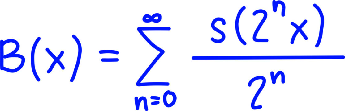 Close-up of mathematical series notation showing summation formula B(x) with sigma symbol, powers of 2 and x, representing advanced calculus and analysis.