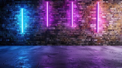 Naklejka premium Neon Lights Against Brick Wall Background for Urban and Modern Aesthetic in Creative Design Projects