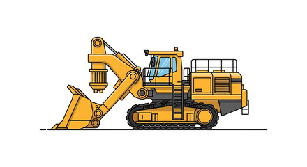 Obraz premium Heavy-duty yellow excavator machine for construction and mining operations on white background.