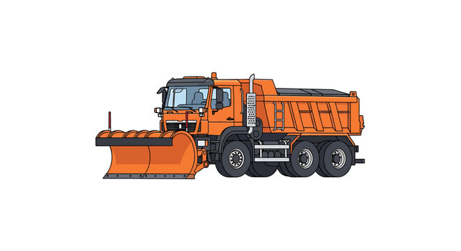 Heavy-duty orange snowplow truck ready for winter weather conditions on road.