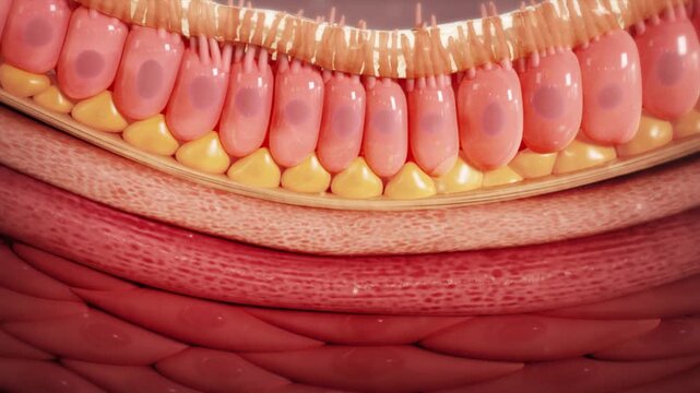 In patients with bronchial asthma, the basement membrane of the airway cross section is thickened. Airway inflammation triggers asthma,mucosal swelling and smooth muscle constriction narrow airway, 3D