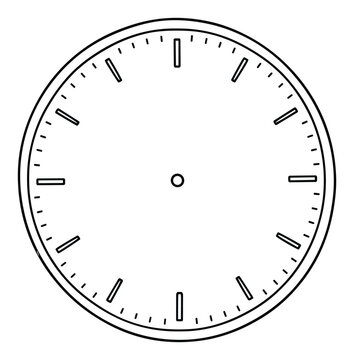 Minimalist clock face with minute and hour indicators for custom time displays, perfect for illustrating scheduling, deadlines, punctuality, and timerelated concepts in various media