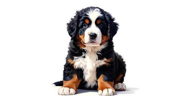 A large black and white dog with brown markings lies on a white background