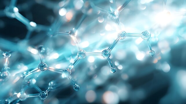 Elegant scientific background with a glowing lattice of molecular links stretching across a futuristic laboratory environment.