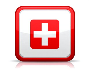 Obraz premium Red and white square icon with a white cross