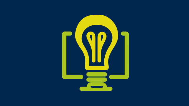 A minimalist icon featuring a light bulb design, encased in a square, on a dark blue background
