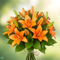 Fototapeta premium Elegant Orange Lilies in a Simple Glass Vase