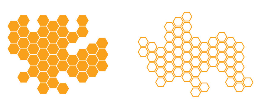  Yellow honeycomb border abstract background. Vector honeycomb art work used for symbolize digital connectivity, data mapping, and blockchain networks. 