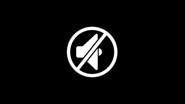 Minimalist Mute Audio Icon Animation With Diagonal Slash Prohibition Sign White Isolated On Black Background