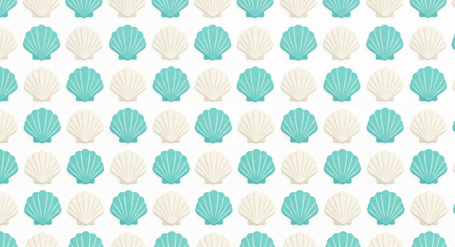Turquoise Cream Scallop Shell Pattern