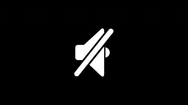 Minimalist Mute Audio Icon Animation With Diagonal Slash White Isolated On Black Background