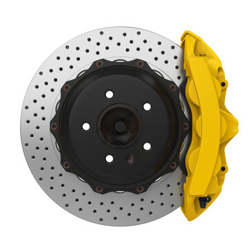 Car Brake Disc and Yellow Caliper Isolated