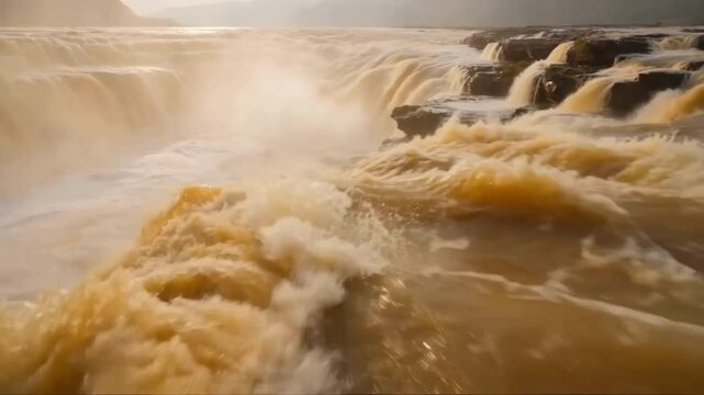 4K黄河水河流波涛汹涌母亲河
