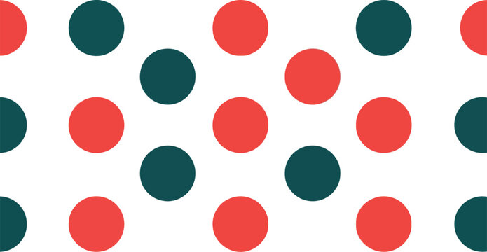 Seamless red and green polka dot pattern on white background for modern textile and graphic design