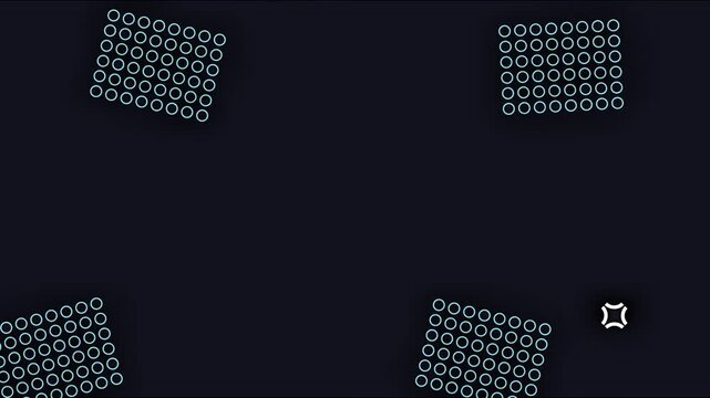 Memphis style pattern featuring floating green circle grids and white stars on a dark blue background for modern graphic design backgrounds.